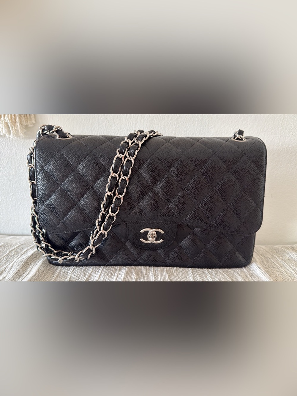 CHANEL Black Quilted Shoulder Bag with Silver-Tone Hardware